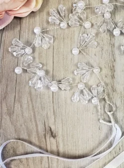 Accessoire cheveux couronne fleurs perles souple cérémonie Blanc