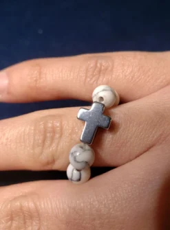 Bague Dizainier Perles de Howlite Blanc Blanc