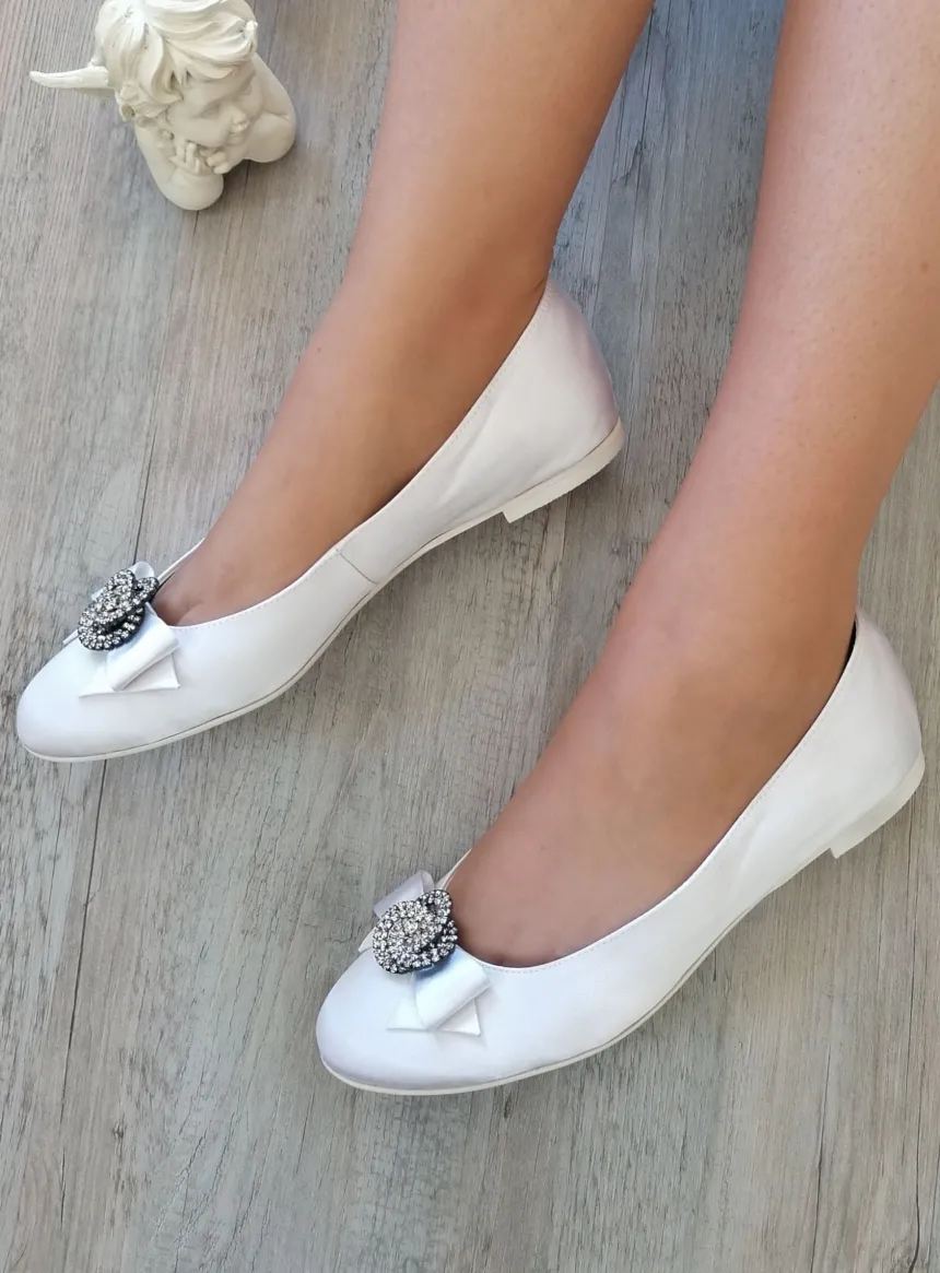 Ballerines mariage femme satin noeud et strass Blanc 36