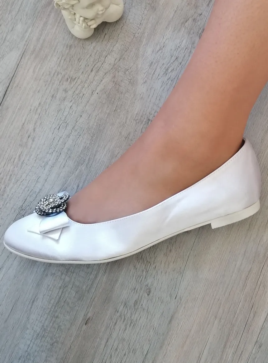 Ballerines mariage femme satin noeud et strass Blanc 36