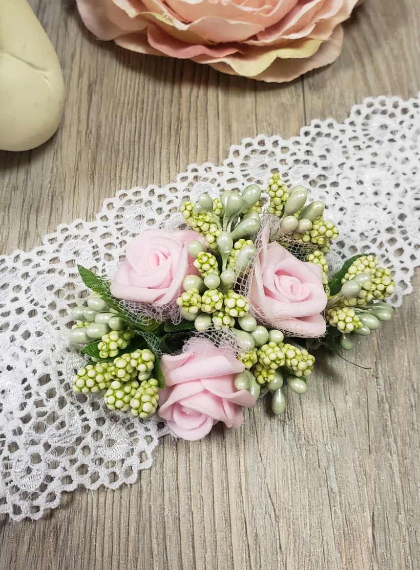 Bandeau bébé dentelle et fleur Blanc