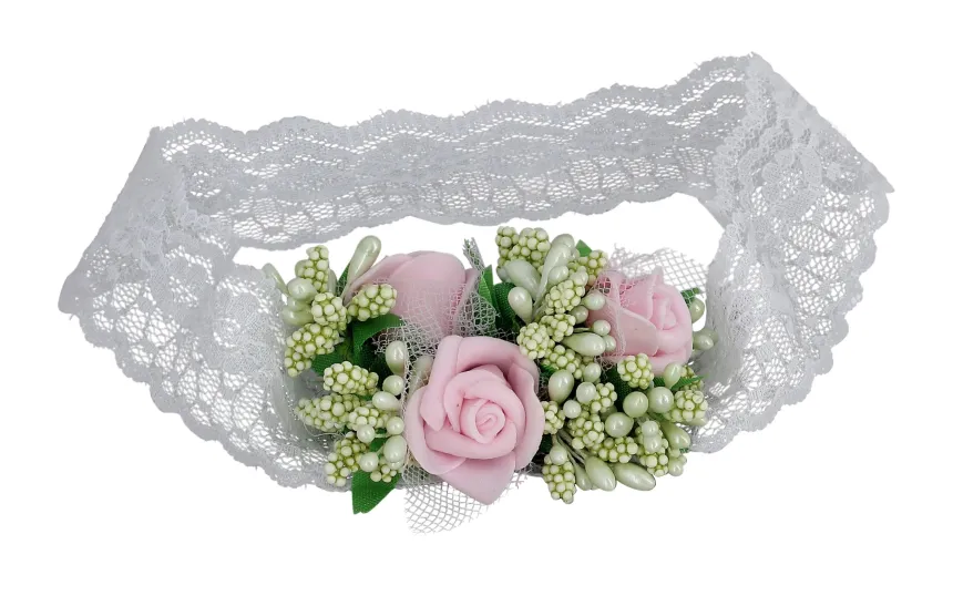 Bandeau bébé dentelle et fleur Blanc