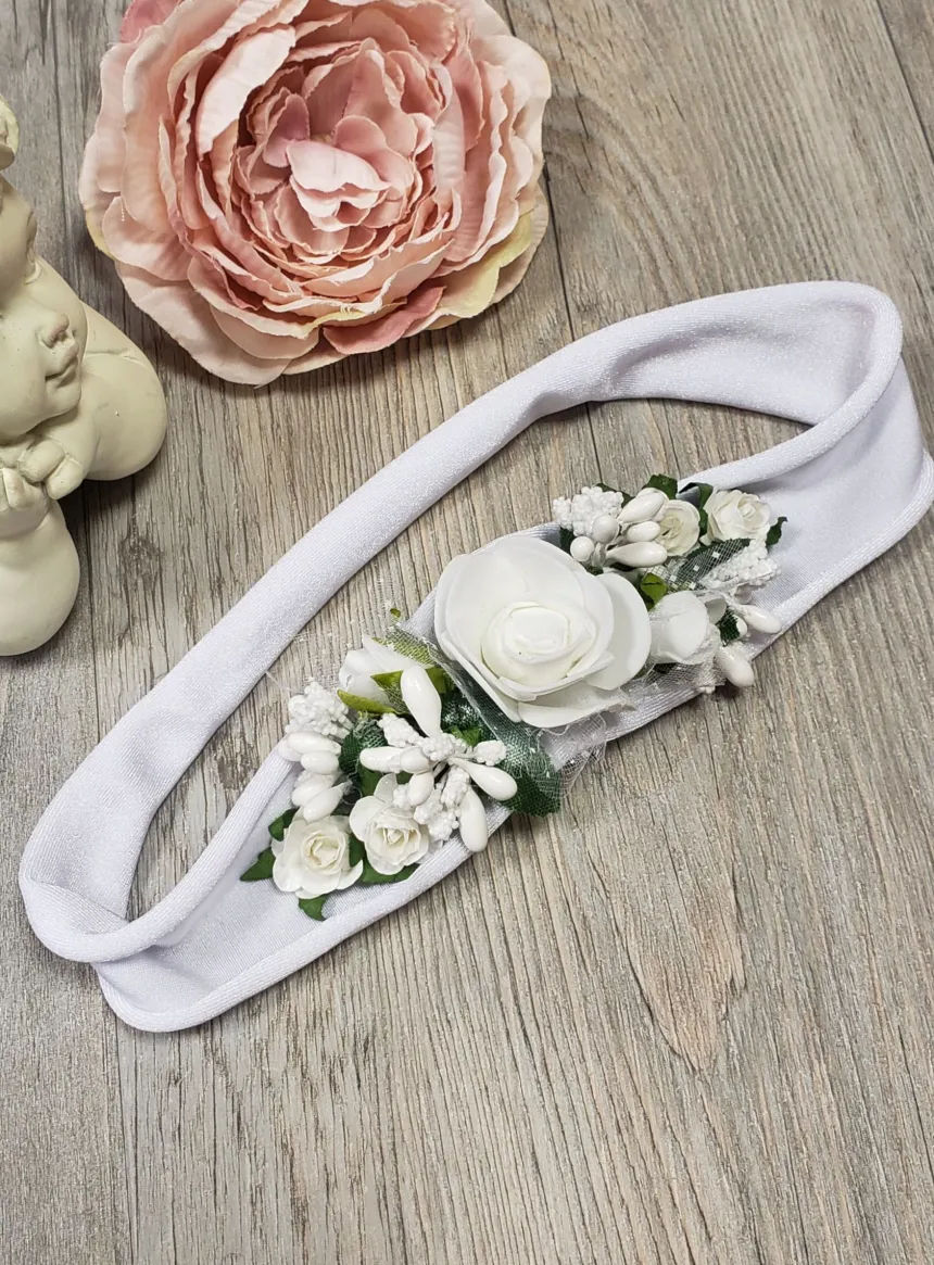 Bandeau bébé fillette avec fleurs Blanc