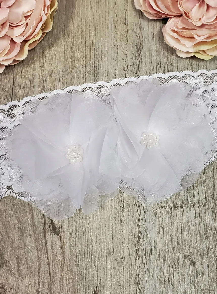 Bandeau bébé 2 fleurs Blanc