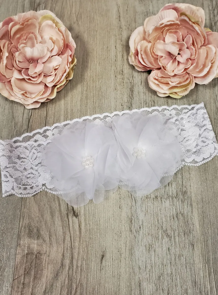 Bandeau bébé 2 fleurs Blanc