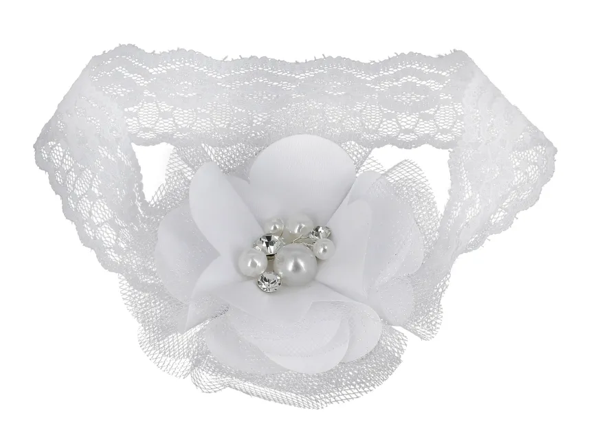 Bandeau bébé fleurs et strass Blanc
