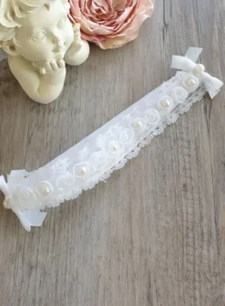 Bandeau blanc avec fleurs tissu et perle Blanc