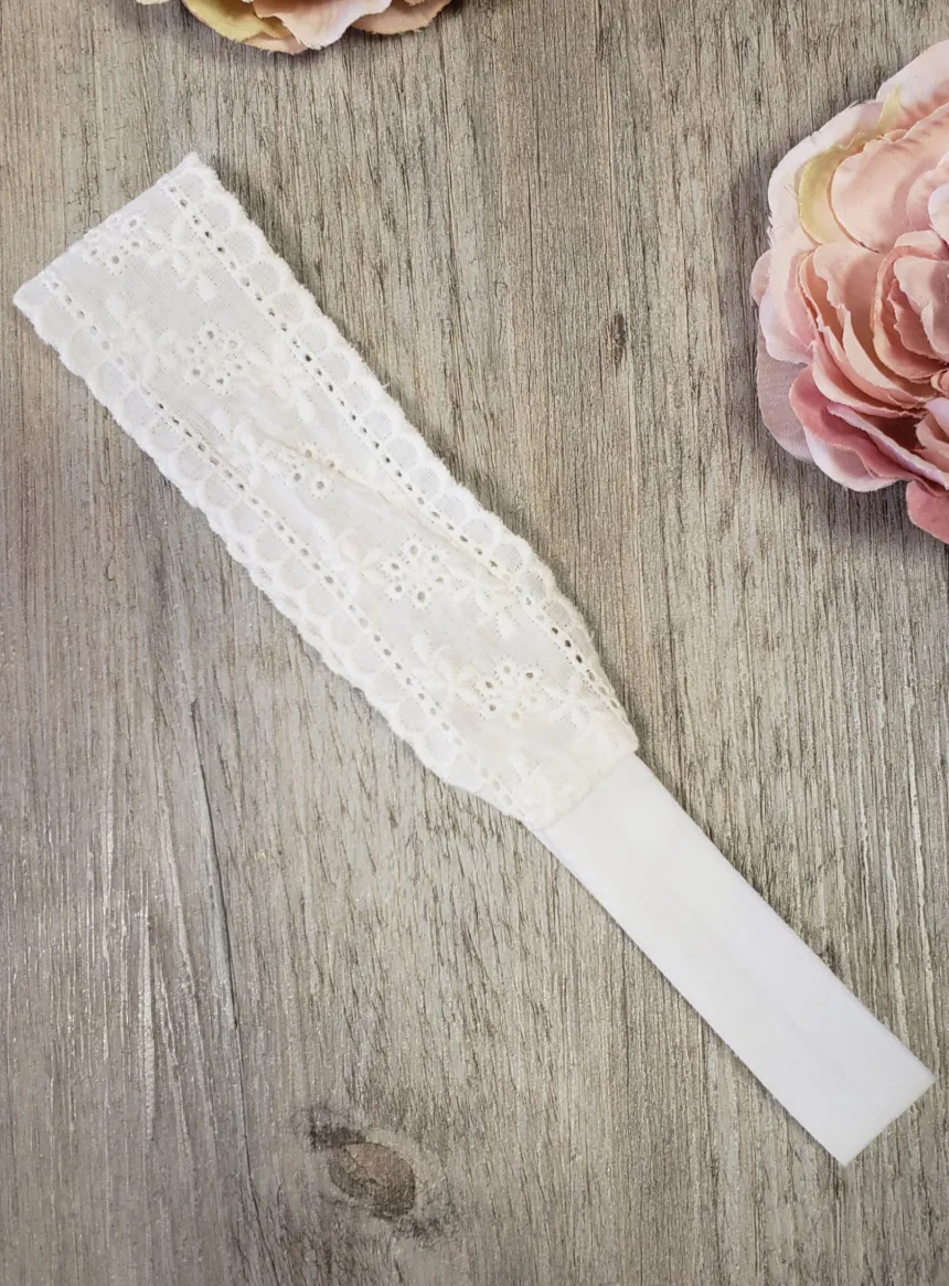 Bandeau blanc broderie anglaise bébé fille Blanc