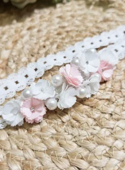 Bandeau Coiffure Petite Fille fleurs blanches et roses