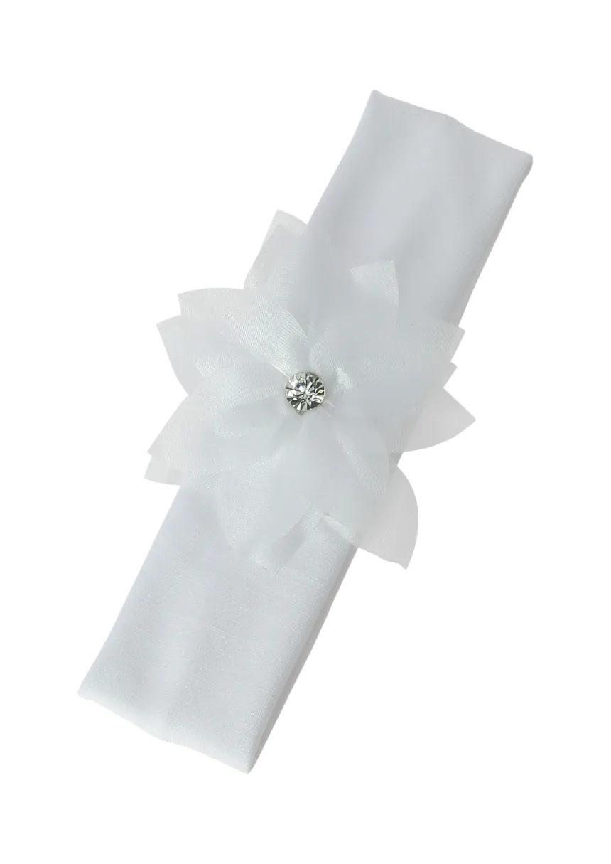 Bandeau de baptême blanc fleur large Blanc