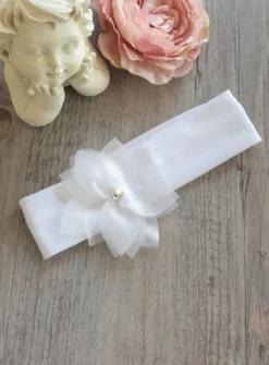 Bandeau de baptême blanc fleur large Blanc