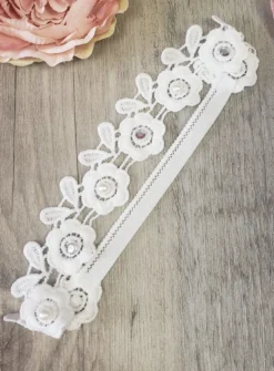 Bandeau dentelle baptême fille Blanc