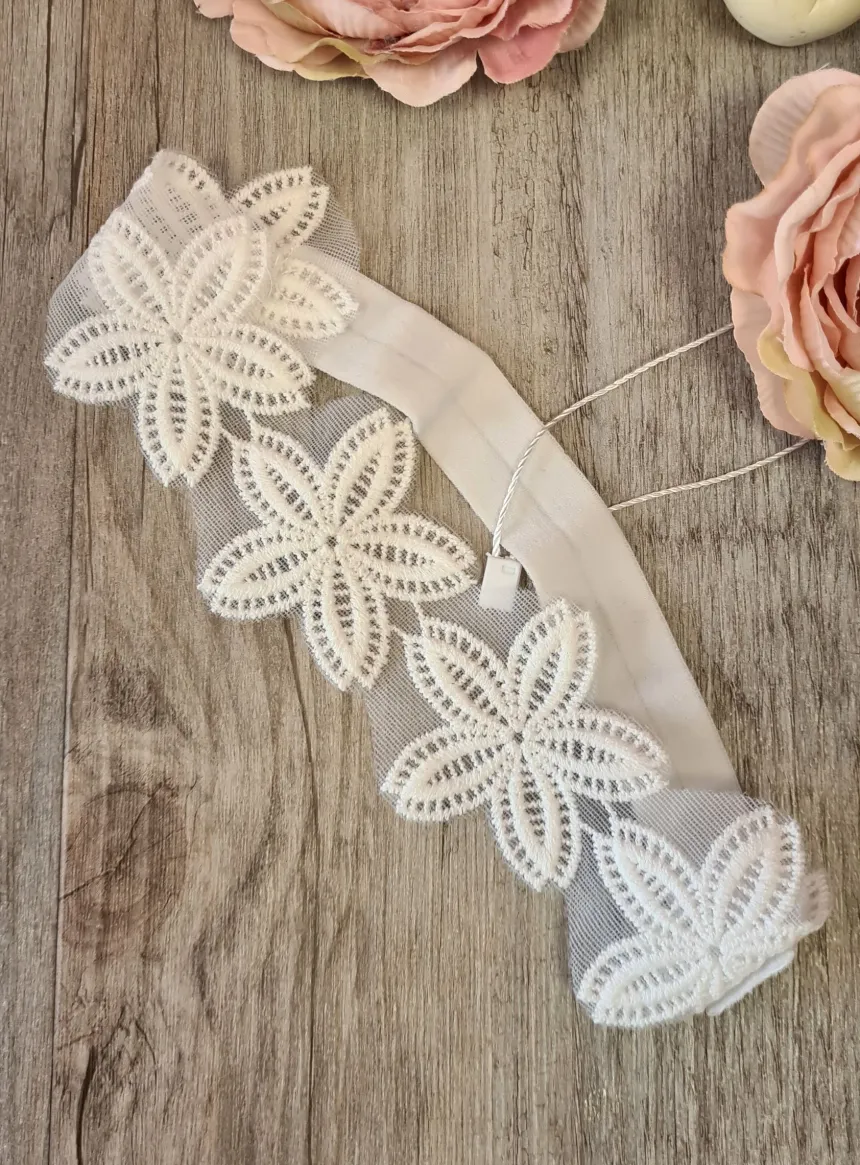 Bandeau fleur brodé Blanc