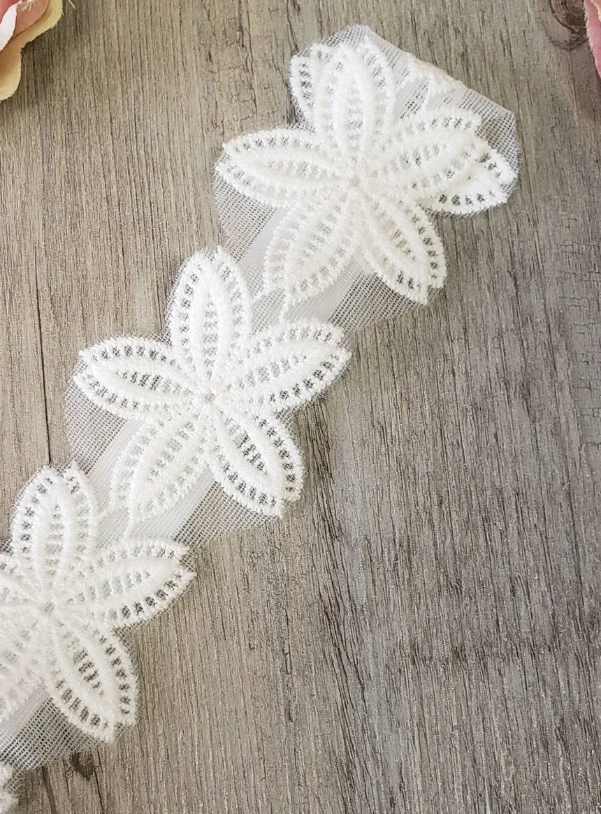 Bandeau fleur brodé Blanc