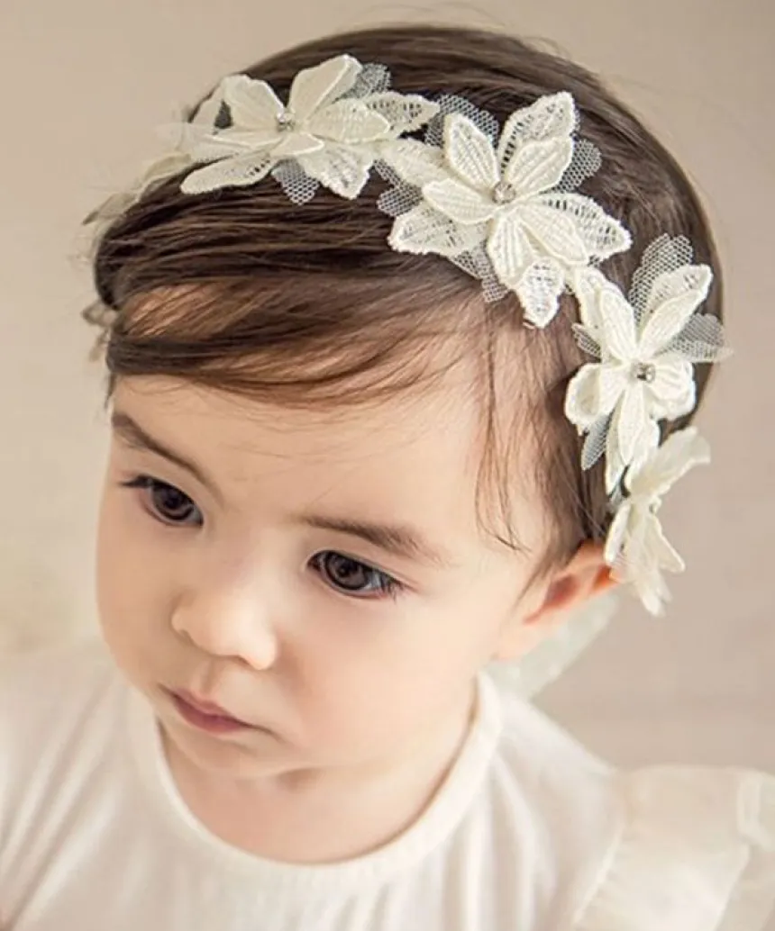 Bandeau fleur dentelle fille Blanc
