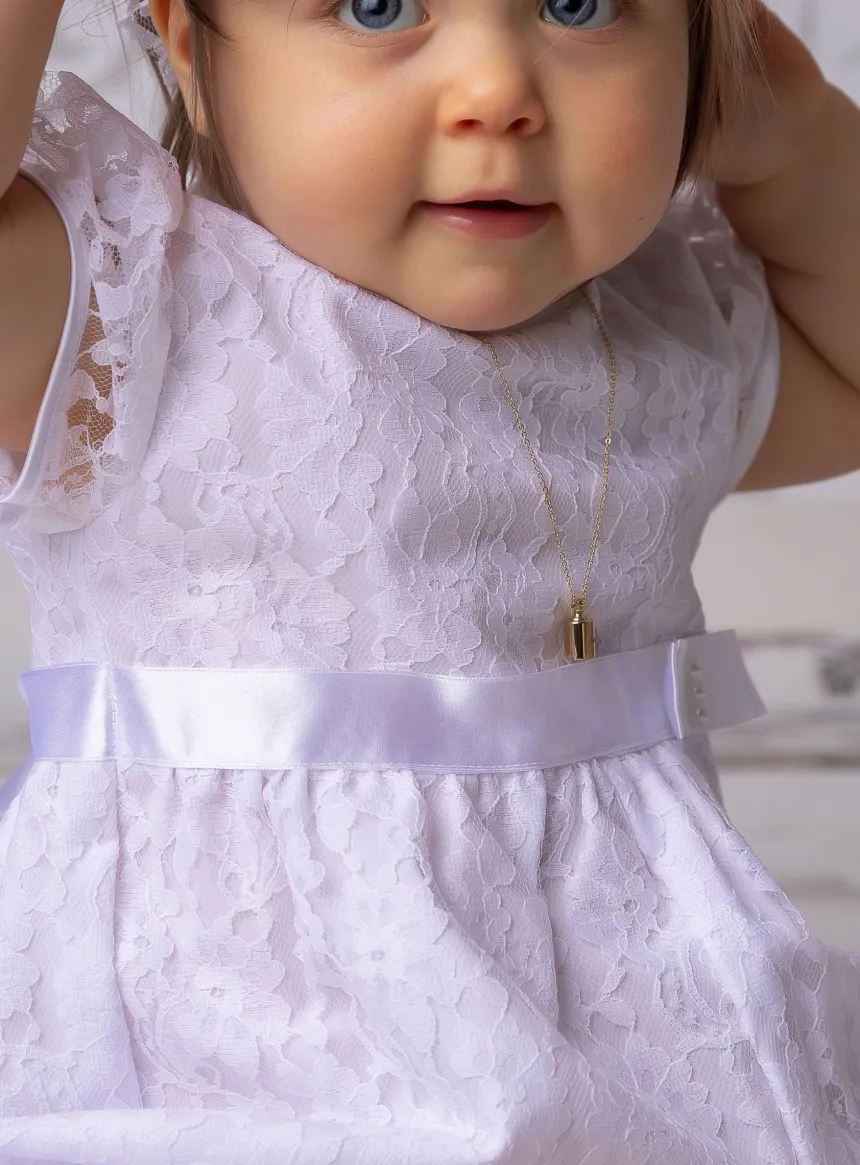 Barboteuse baptême bébé fille dentelle + bandeau