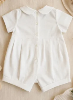Barboteuse bébé garçon en lin blanc cassé