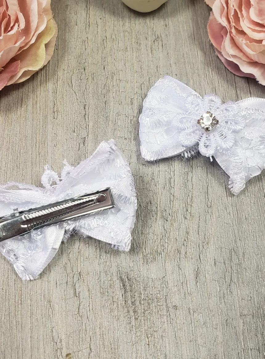 2 barrettes enfant dentelle et strass Blanc