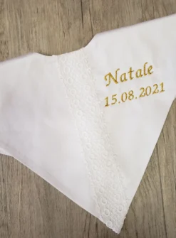 Bavoir baptême triangle vintage Yanis Blanc