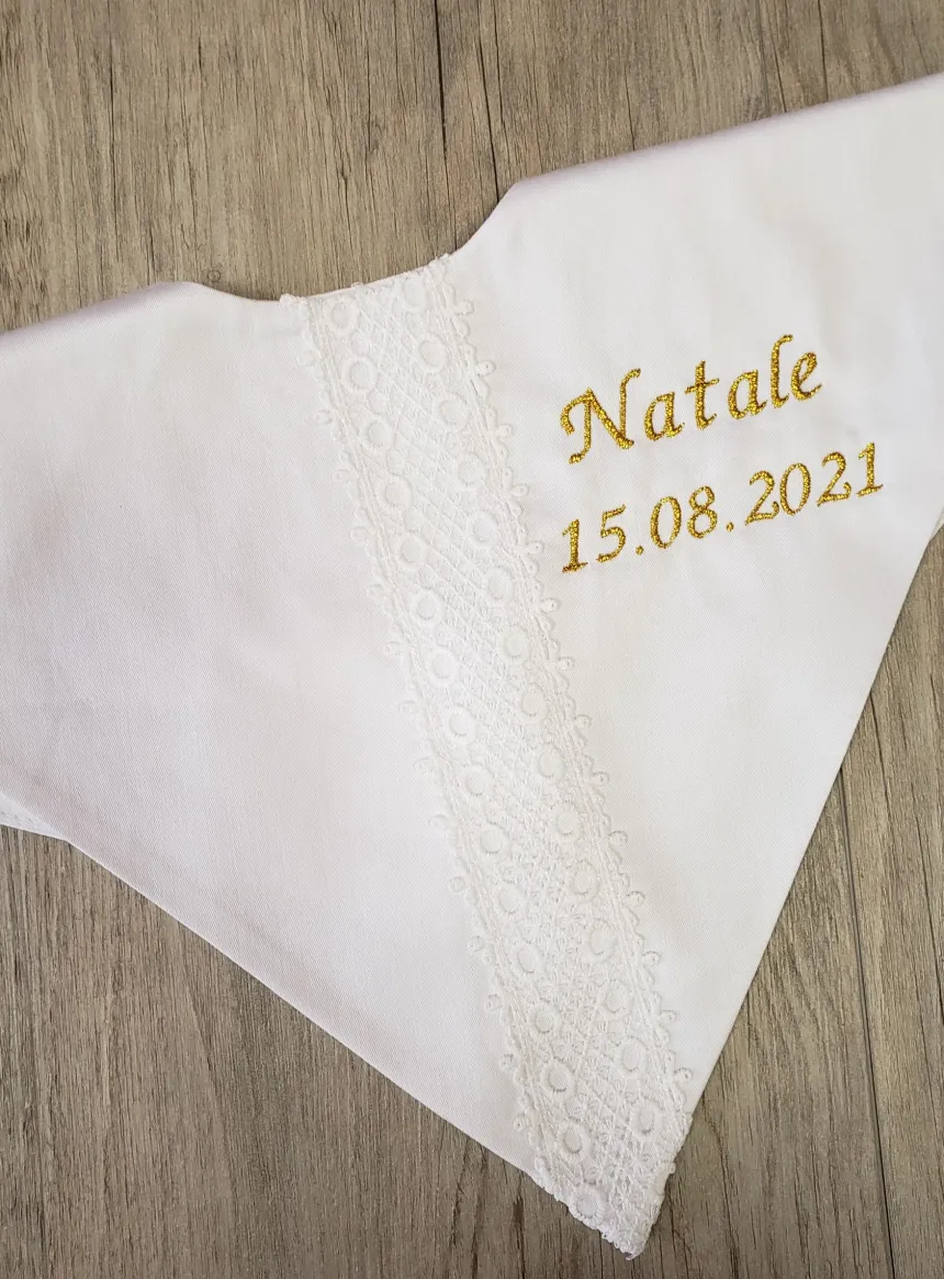 Bavoir baptême triangle vintage Yanis Blanc