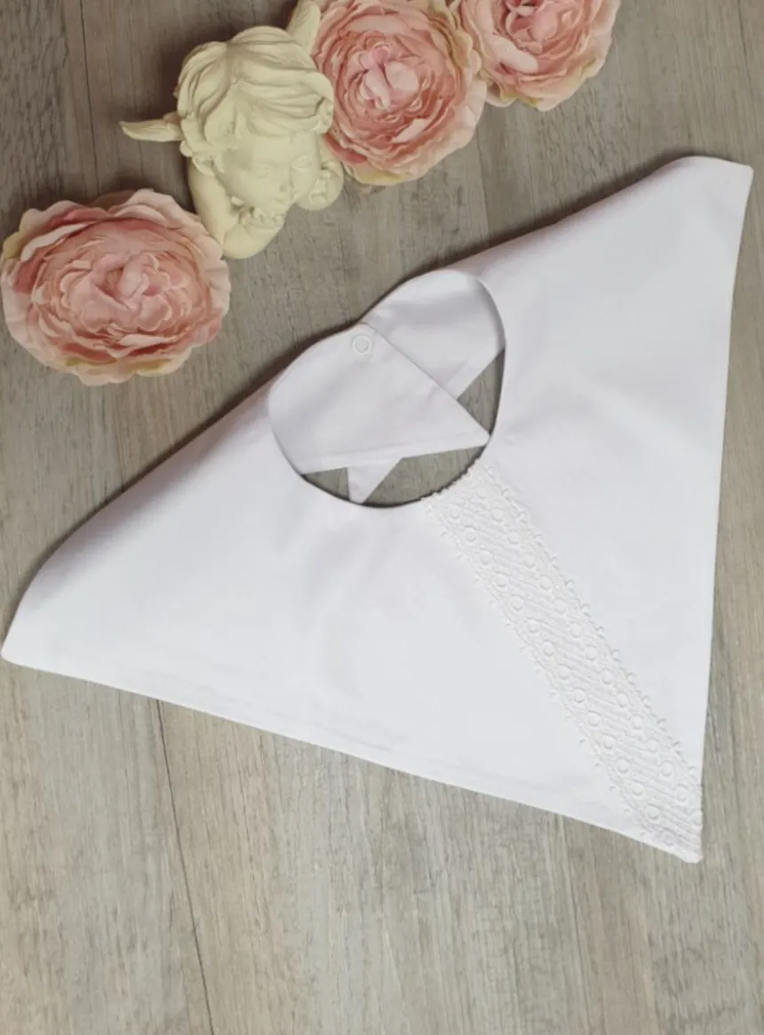 Bavoir baptême triangle vintage Yanis Blanc