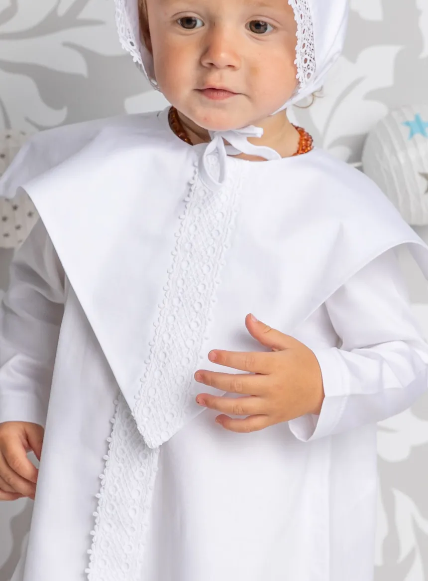 Bavoir baptême triangle vintage Yanis Blanc