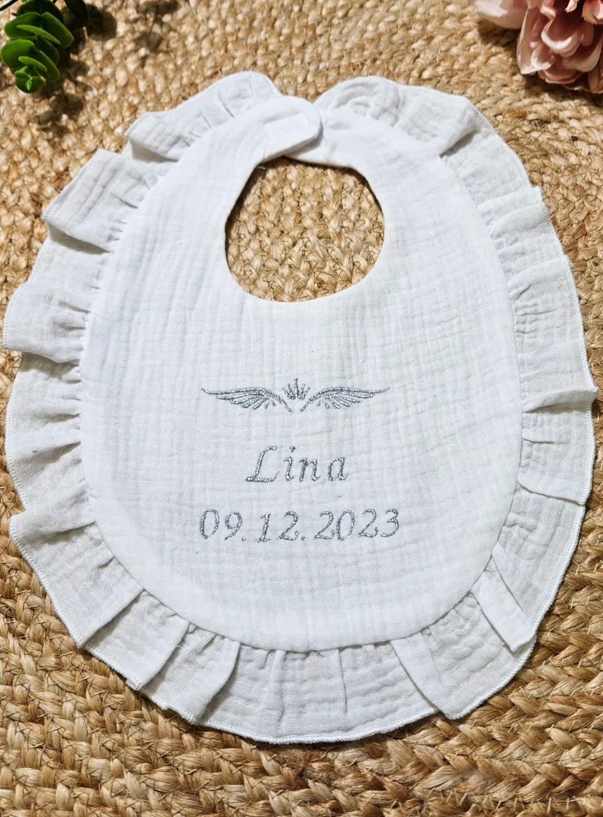Bavoir bébé coton de gaze blanc - Personnalisable