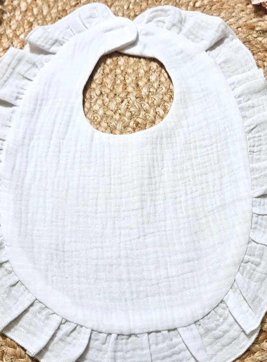 Bavoir bébé coton de gaze blanc - Personnalisable