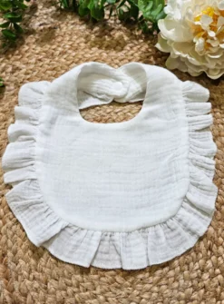Bavoir bébé en coton de gaze et froufrou - Personnalisable