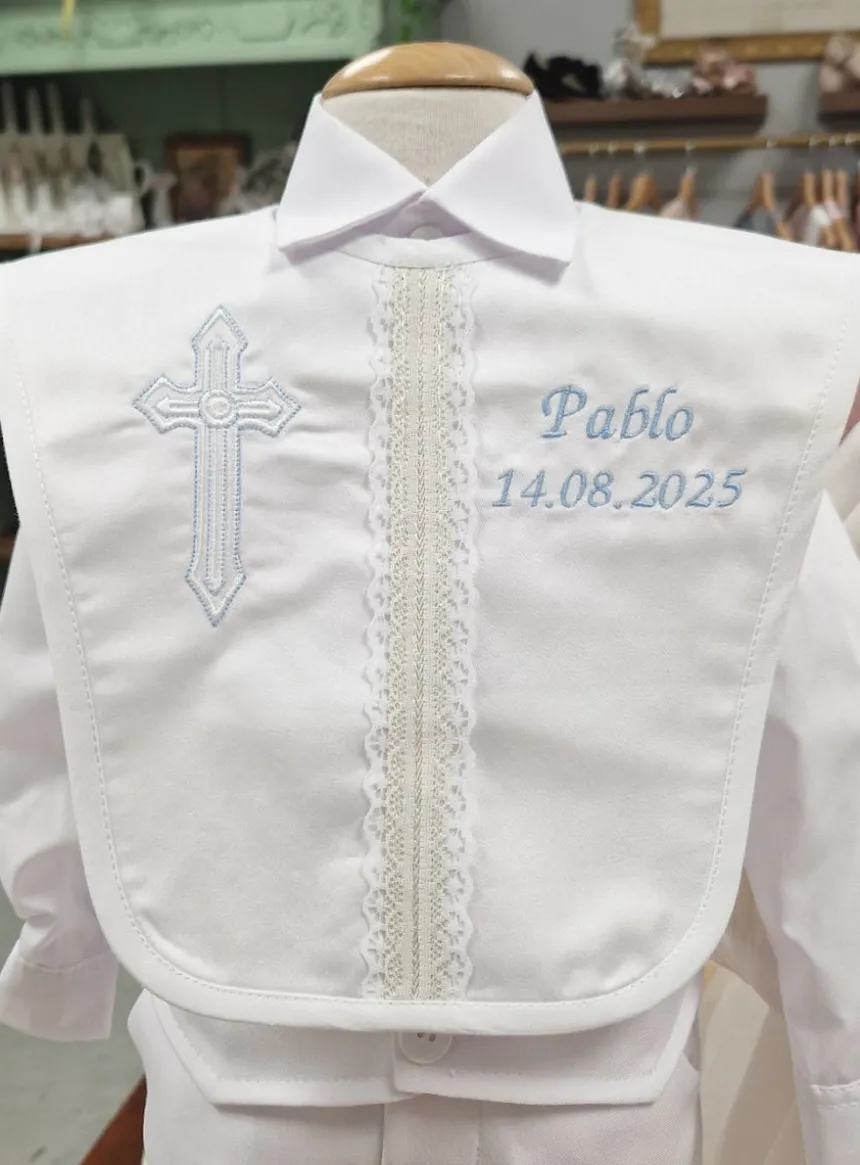 Bavoir bébé long dentelle dorée Joseph Blanc