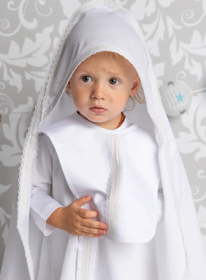 Bavoir bébé long dentelle dorée Joseph Blanc