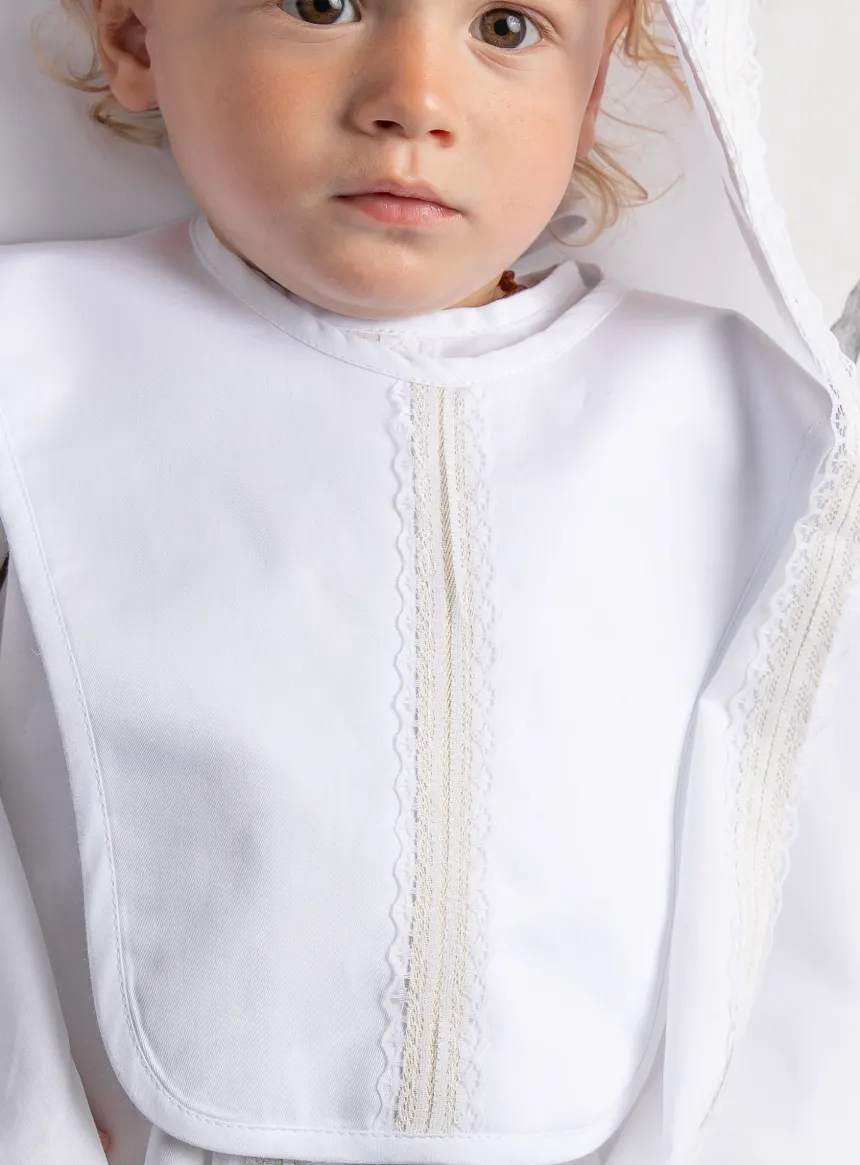 Bavoir bébé long dentelle dorée Joseph Blanc