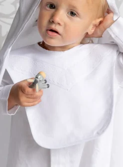 Bavoir bébé long dentelle Simon Blanc