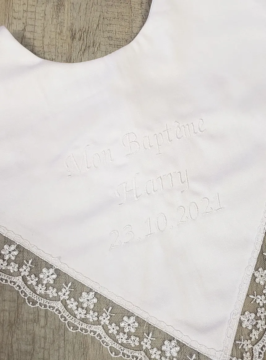 Bavoir bébé original dentelle Anaé - Personnalisable Blanc