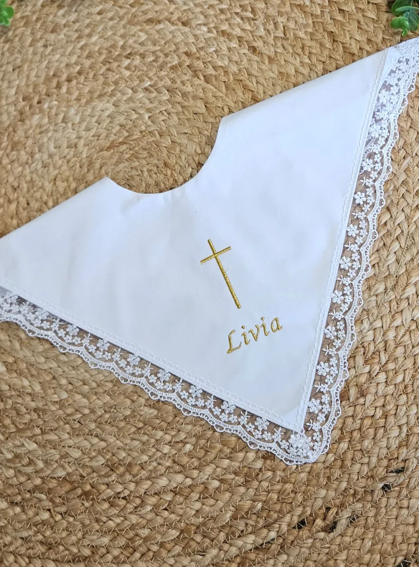 Bavoir bébé original dentelle Anaé - Personnalisable Blanc