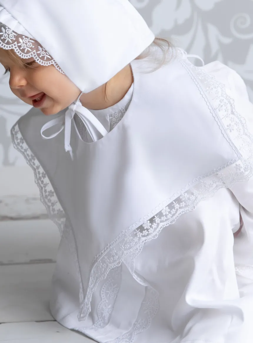 Bavoir bébé original dentelle Anaé - Personnalisable Blanc