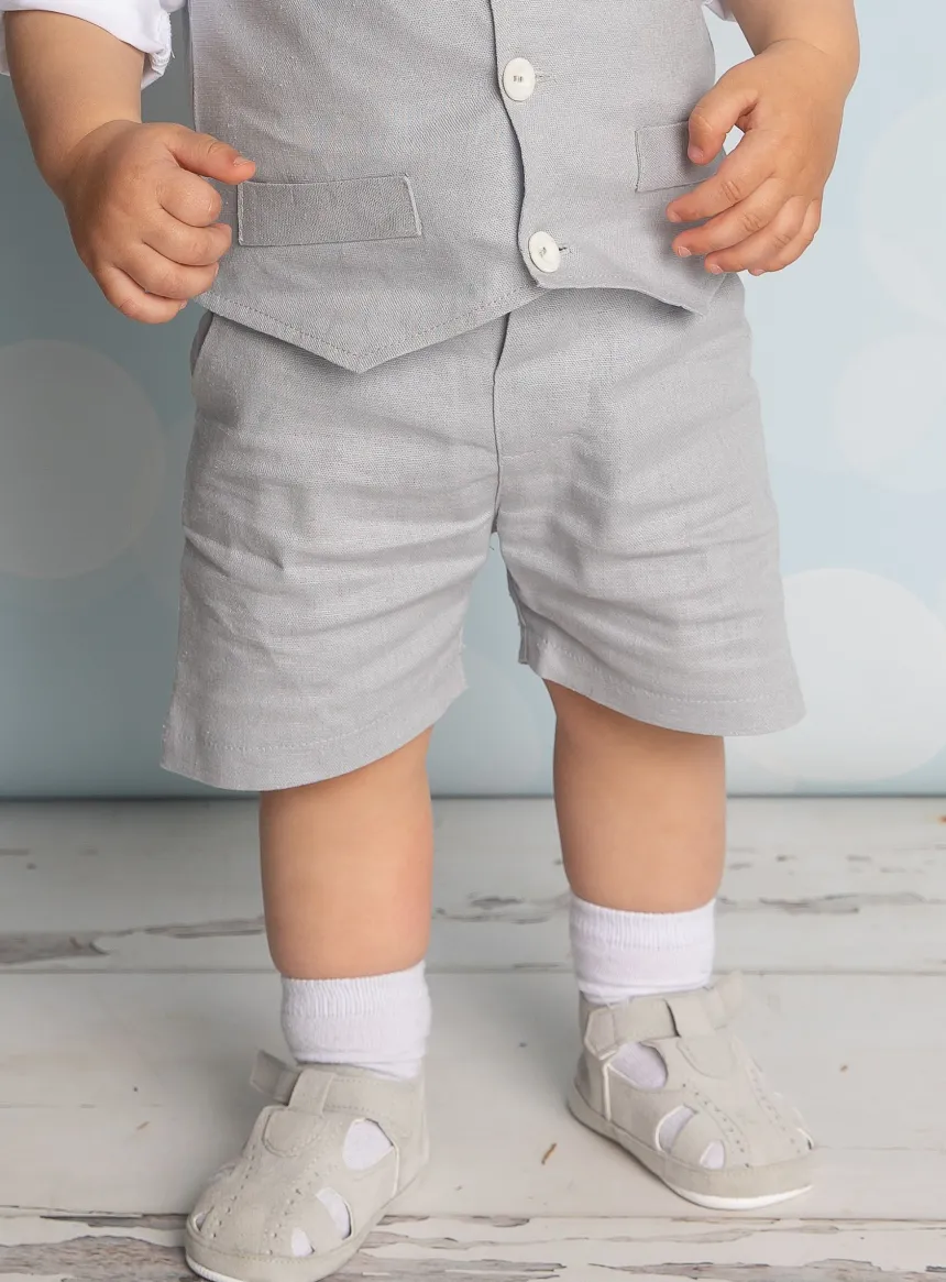 Bermuda lin gris bébé et petit garçon Pierre