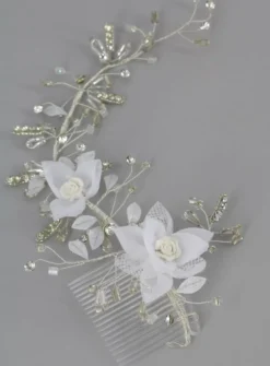 Bijou cheveux mariage fleurs et perles Blanc