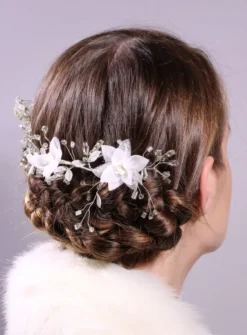 Bijou cheveux mariage fleurs et perles Blanc