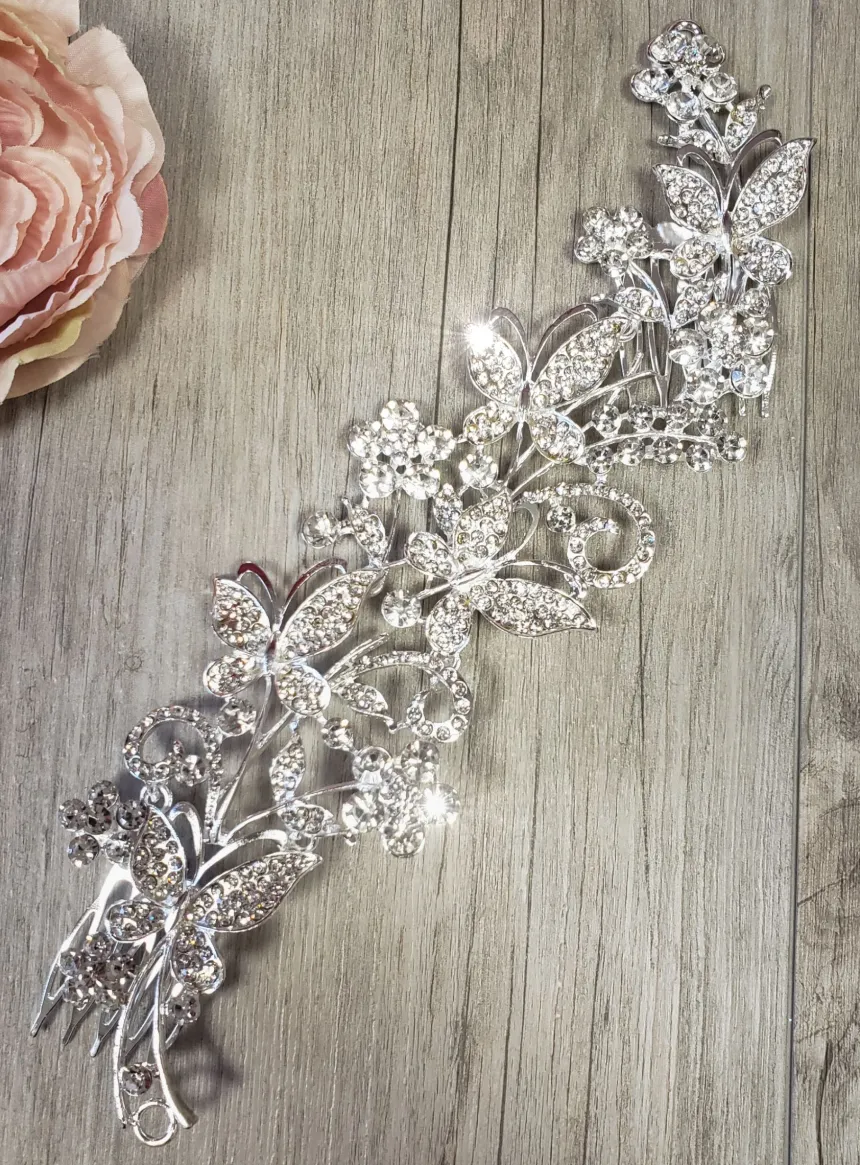 Bijou de tête papillons et fleurs de strass