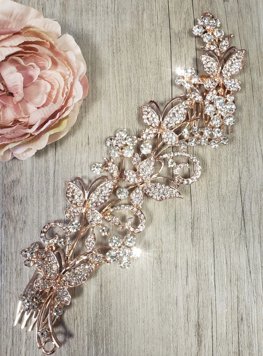 Bijou de tête papillons et fleurs de strass