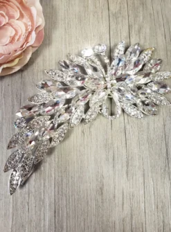 Bijou de tête pour chignon ou coiffure strass large Gris argent