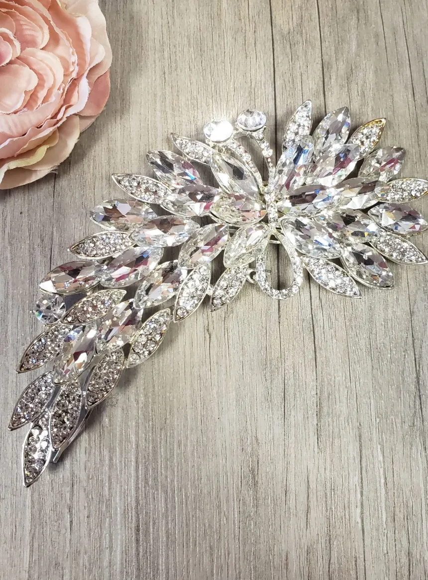 Bijou de tête pour chignon ou coiffure strass large Gris argent