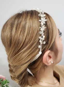 Bijou de tête strass et perles Gris argent