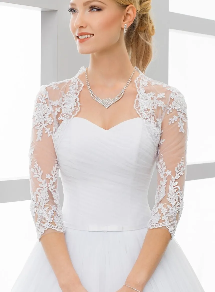 Boléro dentelle femme perlée manches 3/4