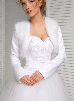 Boléro femme buste fausse fourrure manches longues satin