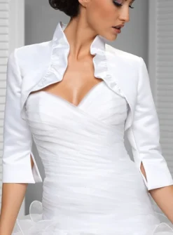 Boléro femme court satin froufrou manches 3/4