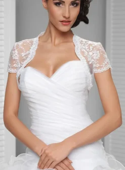 Boléro femme dentelle perles sequins manches courtes
