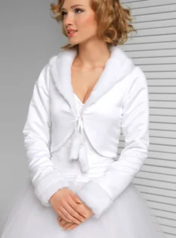 Boléro femme satin col chale en fausse fourrure manches longues