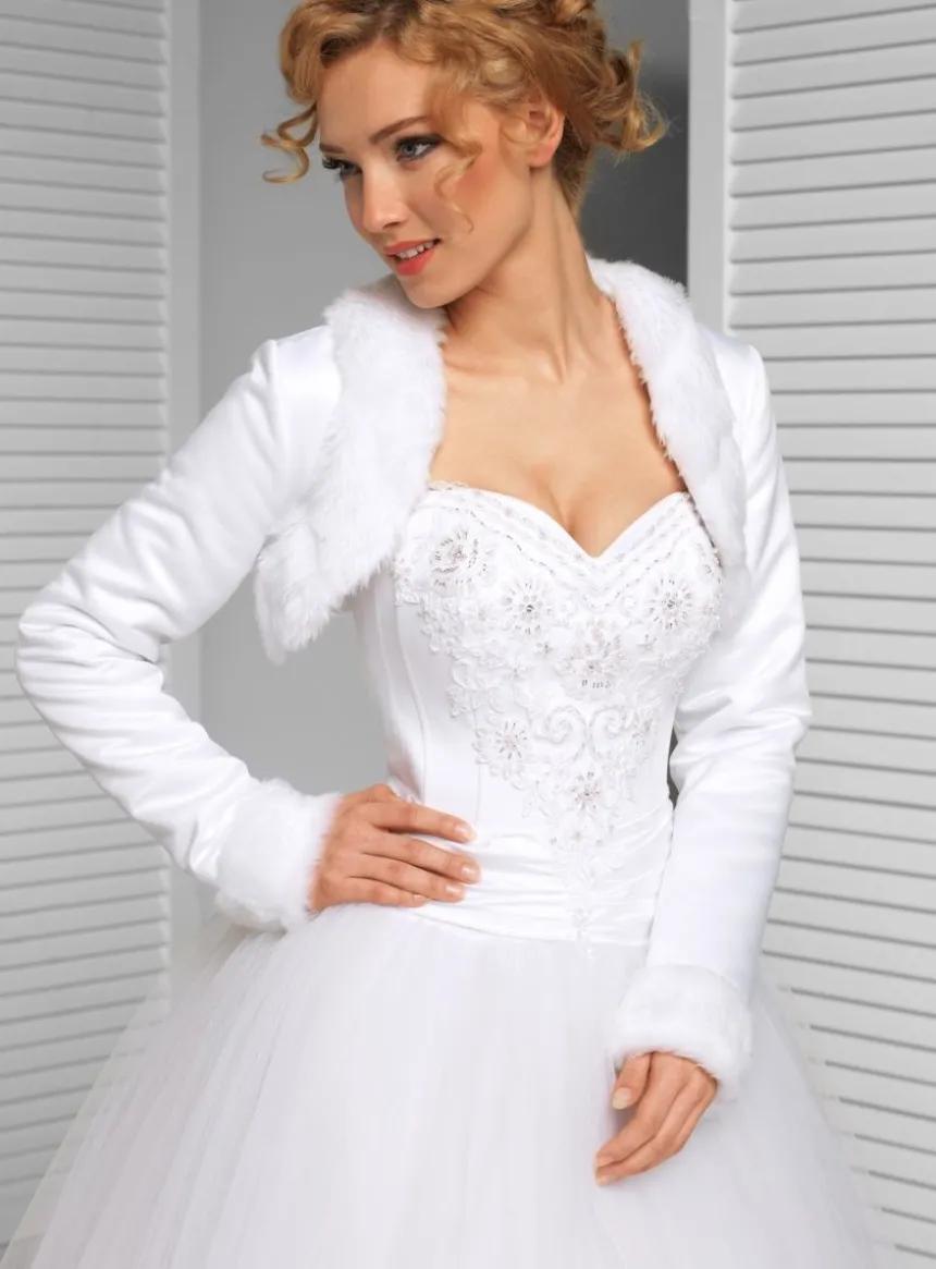 Boléro femme satin/fausse fourrure court